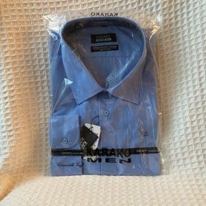 Karako Men Blue Button Down Dress Shirt 18 1/2 34/35 NWT